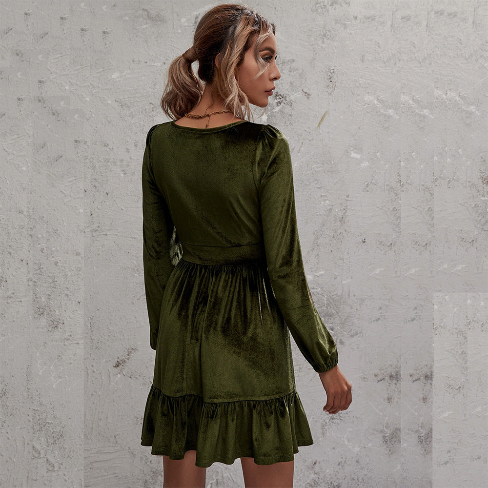 Bubble Sleeve Velvet Dress