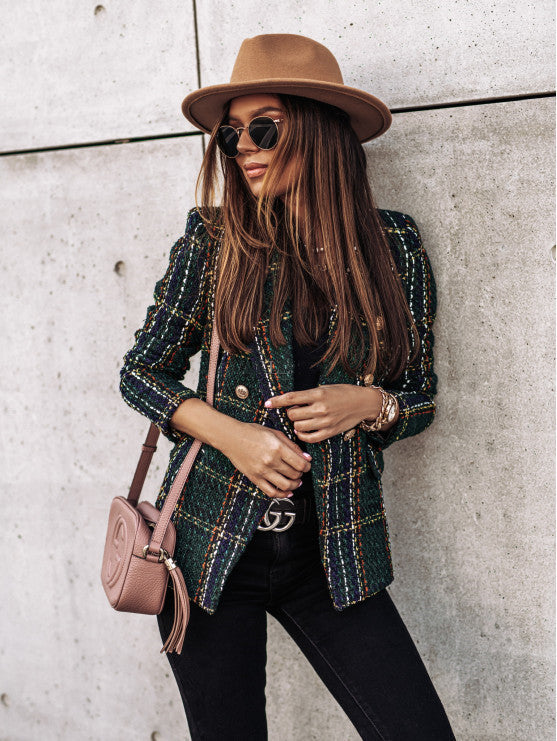 Retro Slim Plaid Blazer