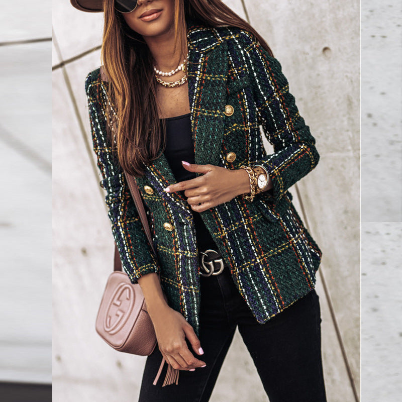 Retro Slim Plaid Blazer