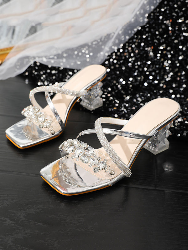 Rhine Stones Chunky Shoes Pumps Sandals