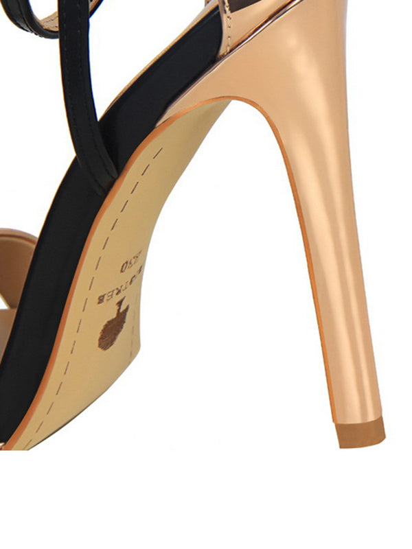 Belt Buckle Open Toe Shiny Split-Joint Sandals Pumps Sandals