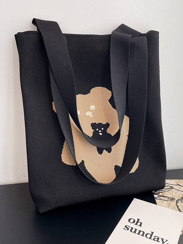 Contrast Color Split-Joint Woven Handbag Bags