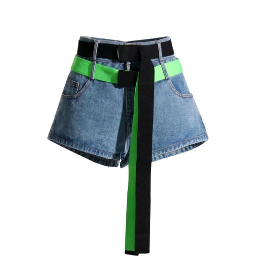 Paola Colorblock Double Belted Denim Shorts