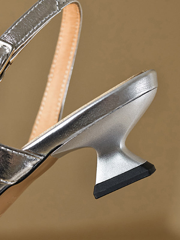 Belt Buckle Flower Shape Hollow Split-Joint Square-Toe Sandals