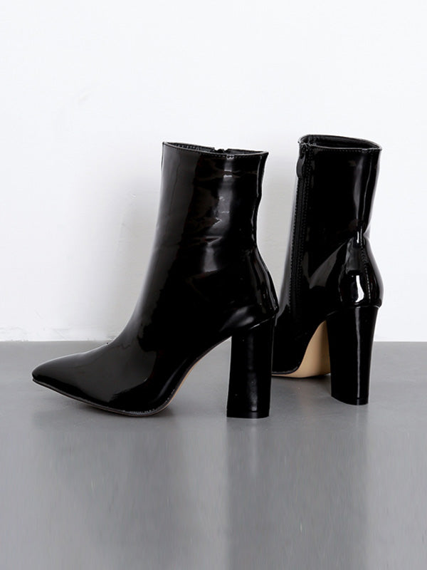 Pointed-Toe Shiny Split-Joint Pumps Boots