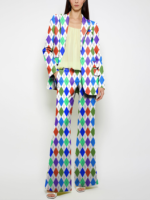 Long Sleeves Loose Buttoned Pockets Printed Shoulder Pad Notched Collar Blazer Jackets&Coats Outerwear