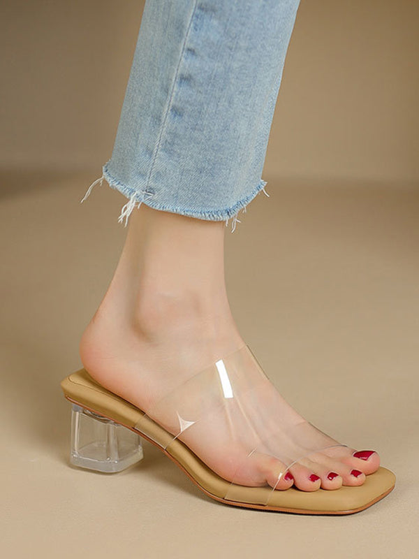 Open Toe Split-Joint Square-Toe Transparent Slippers Pumps Sandals