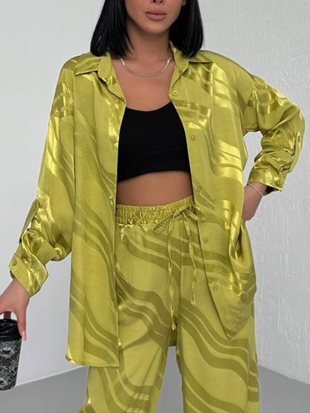 Unique Wave Print Loose Oversized Pant Set