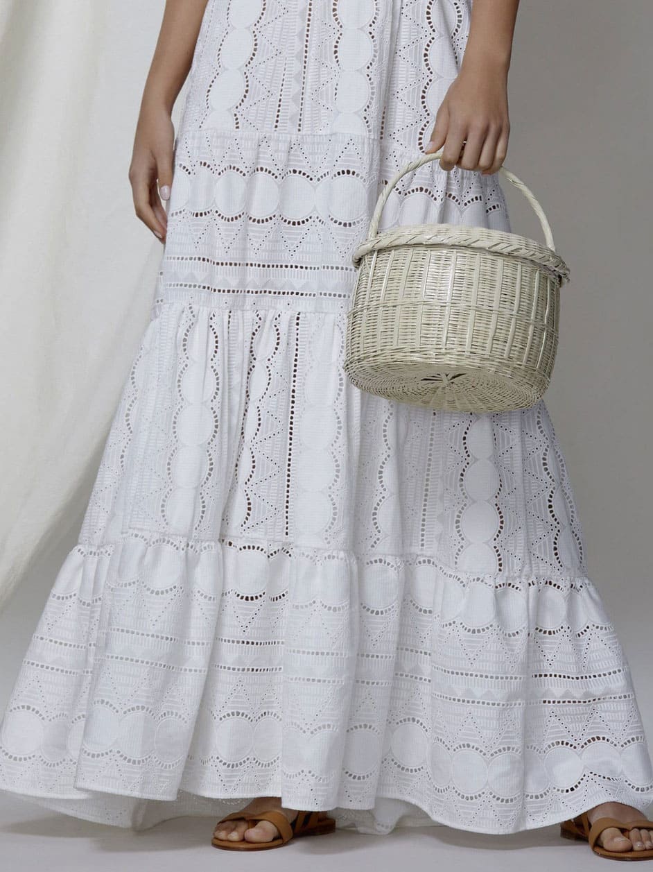 Deep V Puff Sleeve Lace Hollow Long Dress