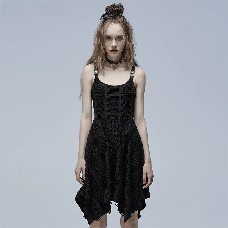 Asymmetric Black Punk Decorative Personality Casual Summer Gothic Dress
