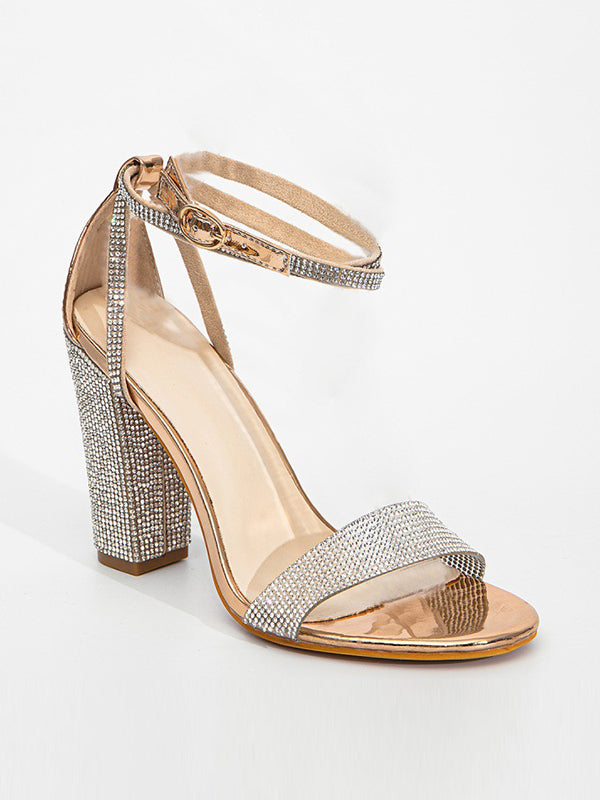 Rhine Stones Round-Toe Chunky Shoes Sandals Pumps