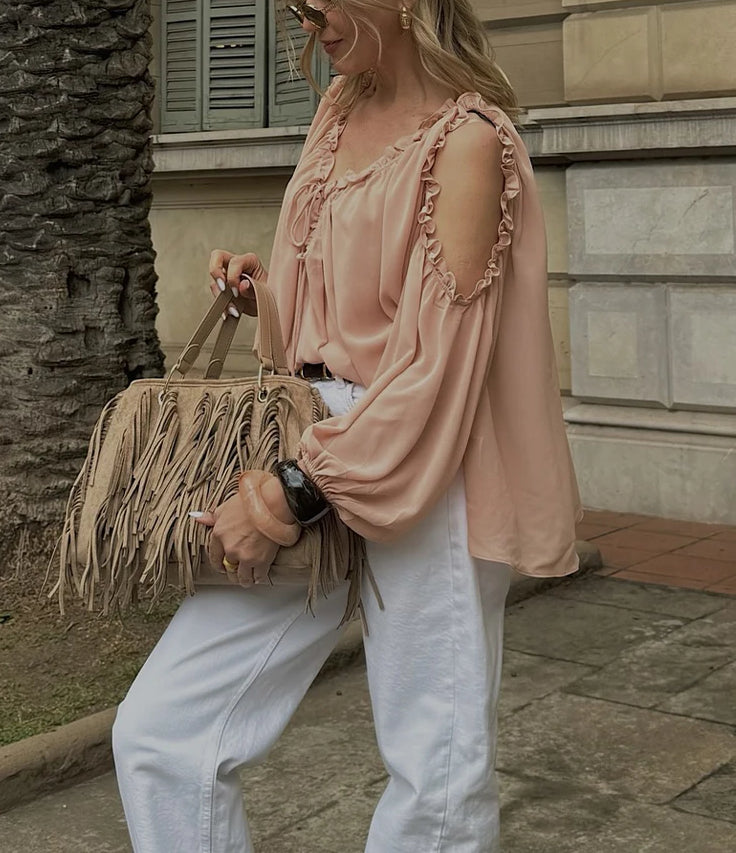 Summer Versatile V-neck Lace-up Chiffon Blouse