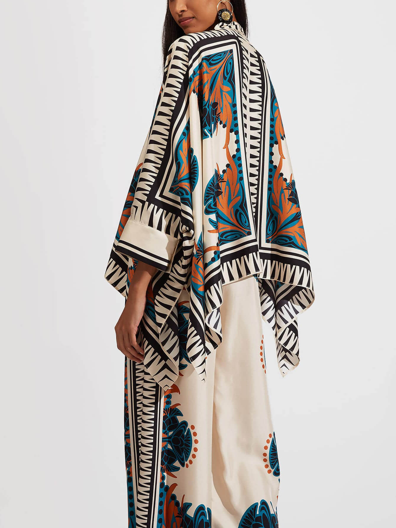 Fine Satin Floral Print Batwing Sleeve Pant Set