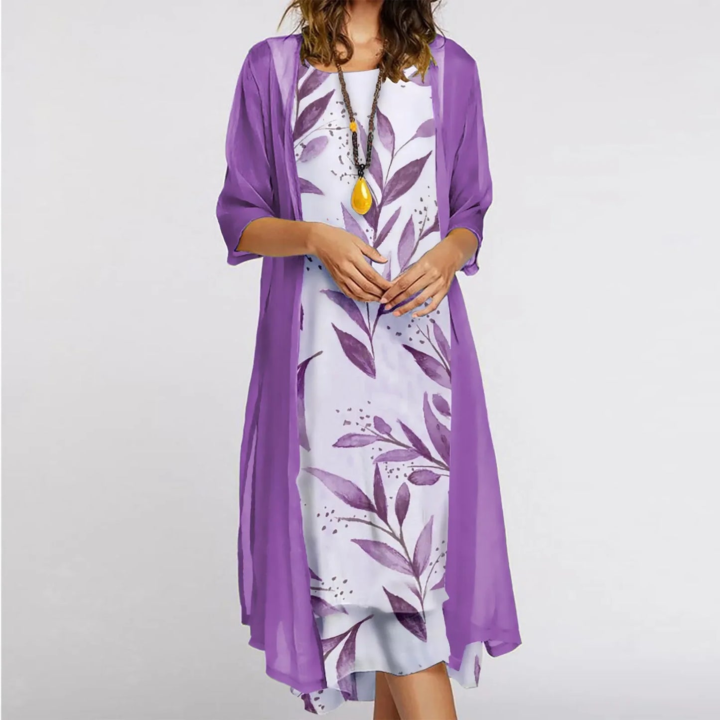 Vintage Kaftan Flower Ink Painting With Cardigan Shawl Sets Tunic Casual Women's Dress