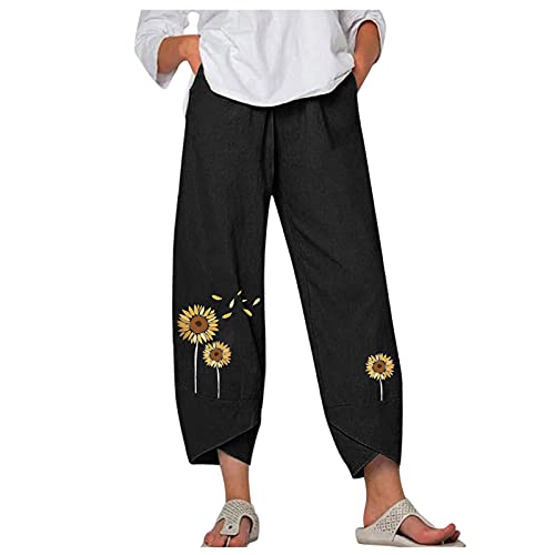 Capri Dandelion Pants for Summer Beach Elastic Waist Cropped Pants