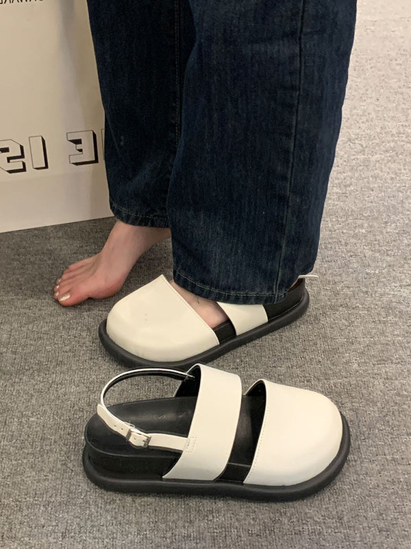 Belt Buckle Hollow Round-Toe Split-Joint Wedges & Flatform Sandals