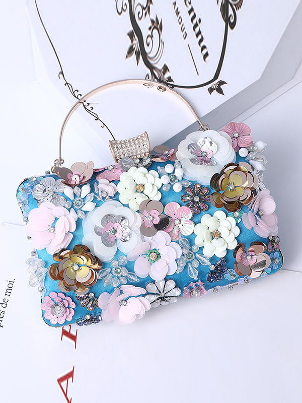 Chains Rhine Stones Three-Dimensional Flower Handbags