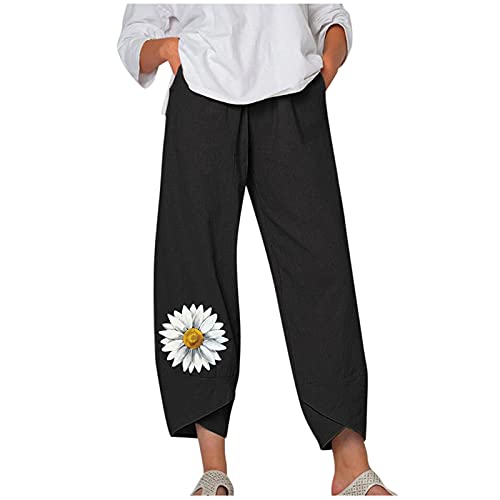 Capri Dandelion Pants for Summer Beach Elastic Waist Cropped Pants