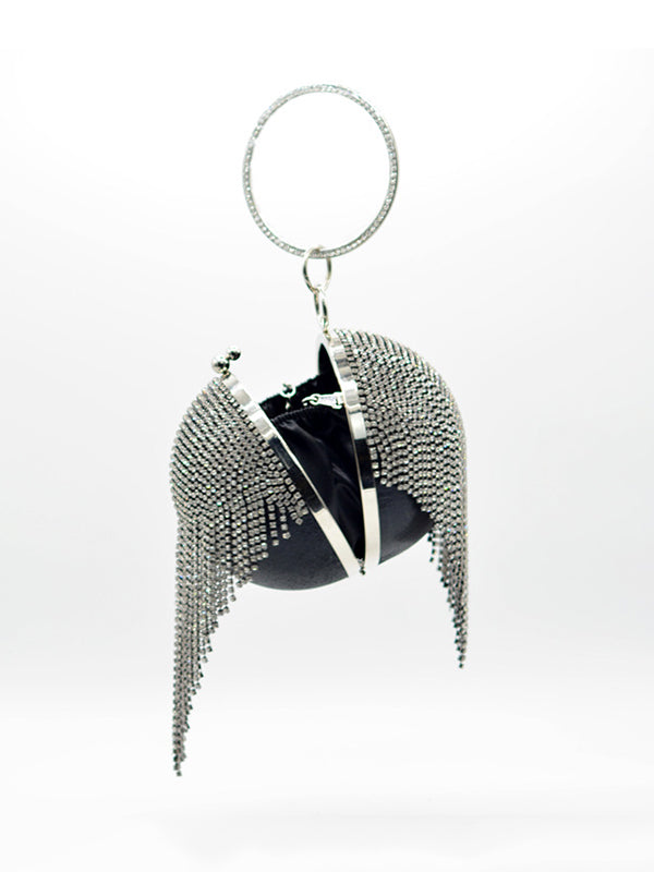 Geometric Rhine Stones Solid Color Tasseled Handbags