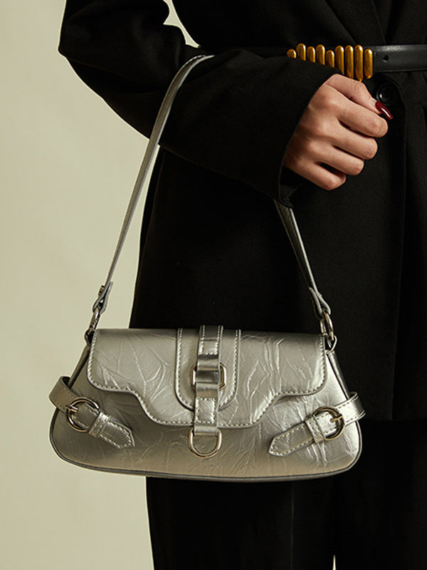Belt Buckle Geometric Shiny Split-Joint Shoulder Bags Handbags Bags