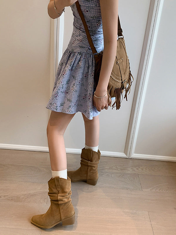 Pointed-Toe Split-Joint Pumps Boots