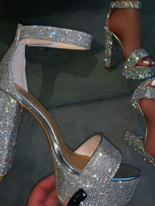 Rhine Stones Chunky Shoes Pumps Sandals