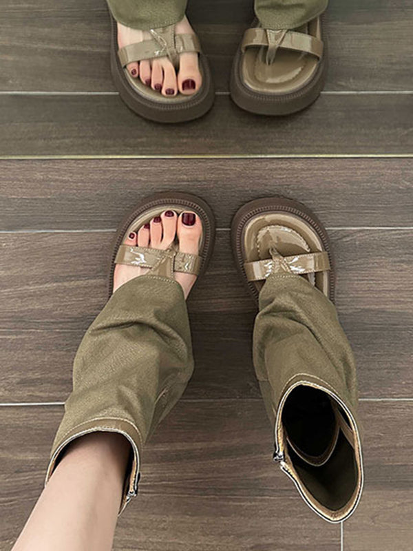 Hollow Split-Joint Split-Toe Zipper Sandals Platform Shoes Boots