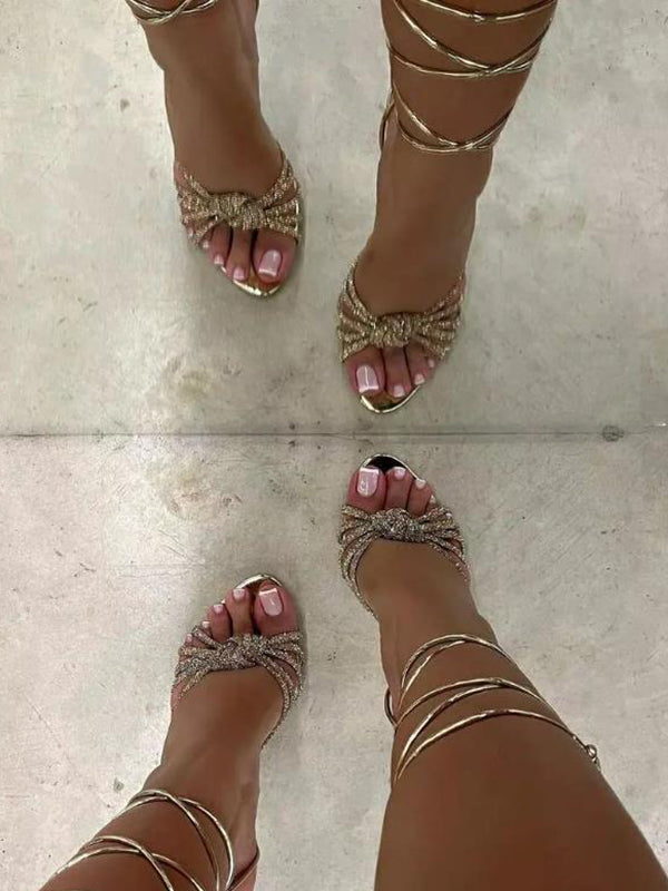 Bandage Knot Rhine Stones Stilettos Pumps Sandals