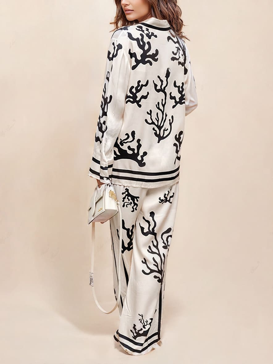 Hidden Button Closure Printed Pant Set