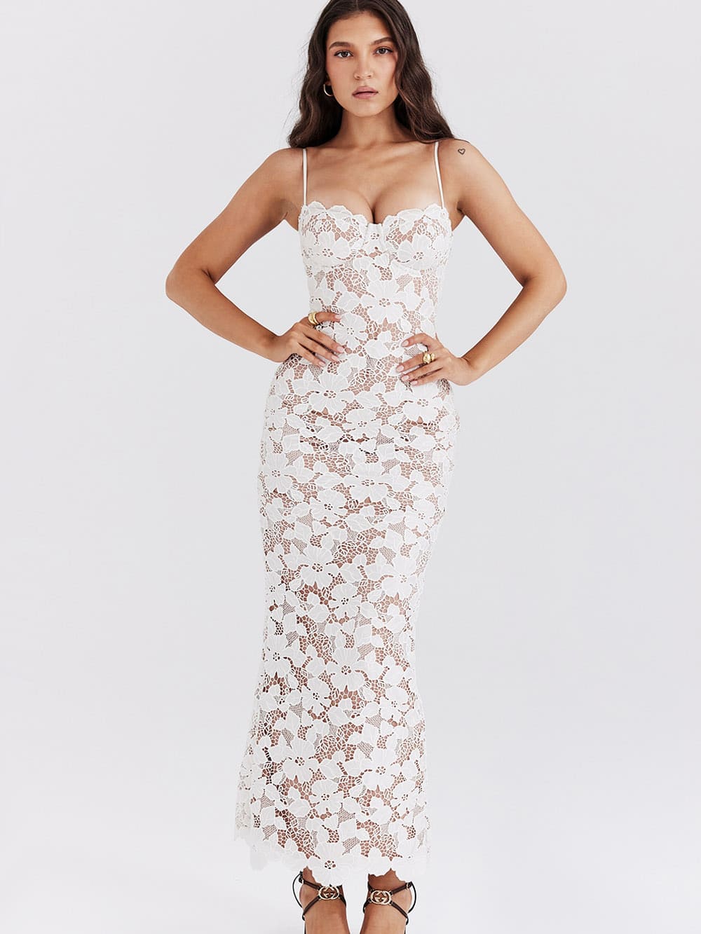 White Floral Embroidered Maxi Dress-"Pearl"
