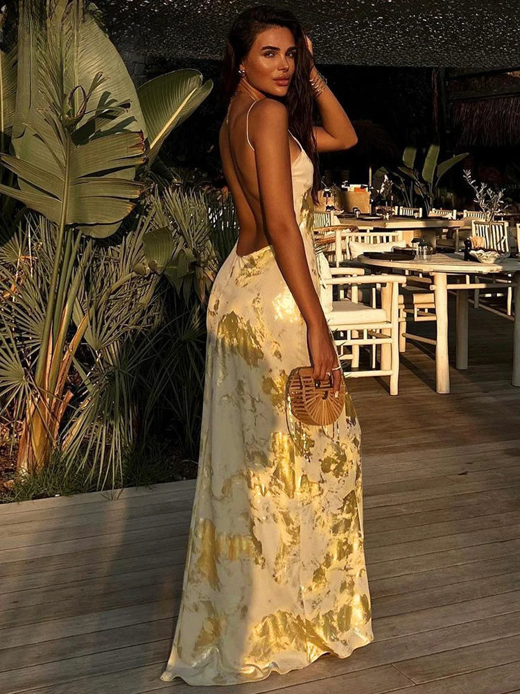 V Neck Strappy Print Tight Summer Dress