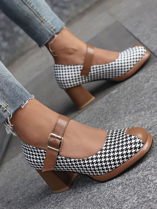 Belt Buckle Round Cut Round-Toe Split-Joint Pumps