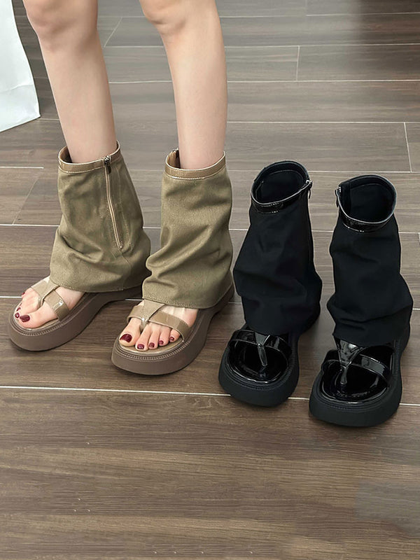 Hollow Split-Joint Split-Toe Zipper Sandals Platform Shoes Boots