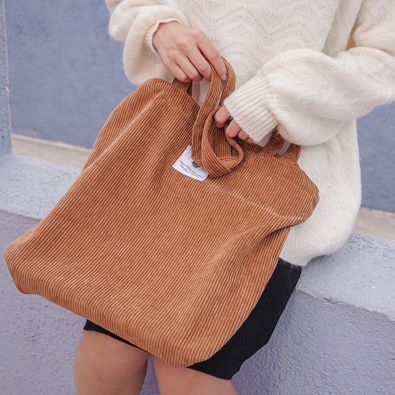 Corduroy Shopper Bag With Interior Zipper Pocket