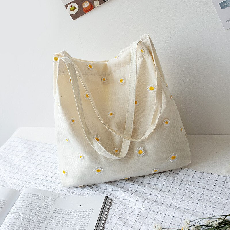 Daisy Patterned Canvas Shoulder Bag
