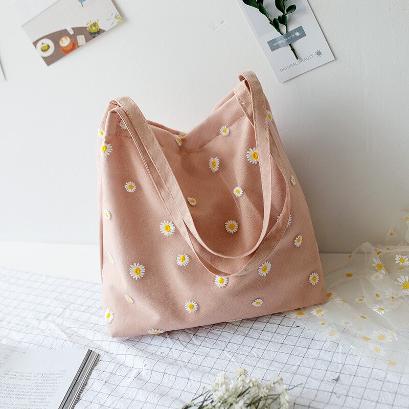 Daisy Patterned Canvas Shoulder Bag