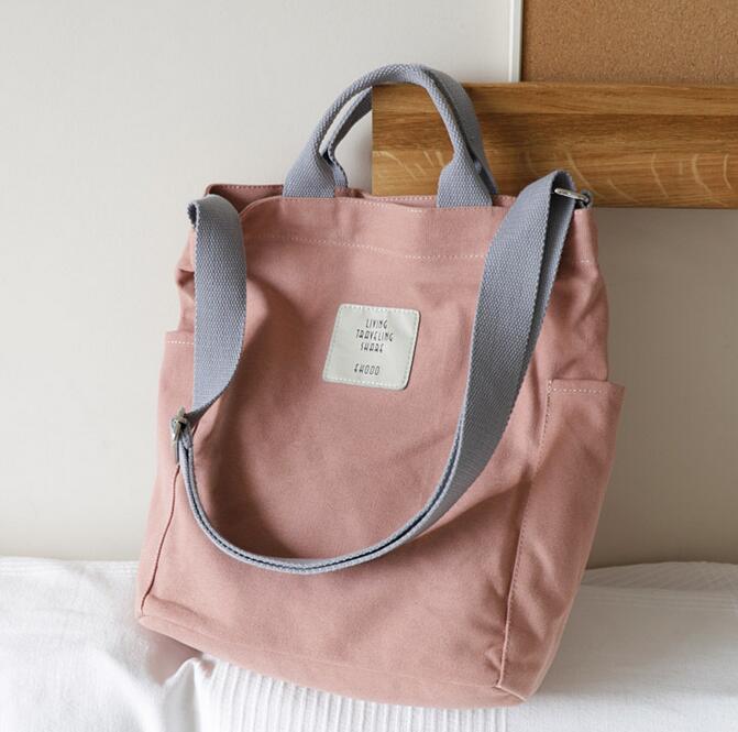 Canvas Shoulder Bag with Zipper