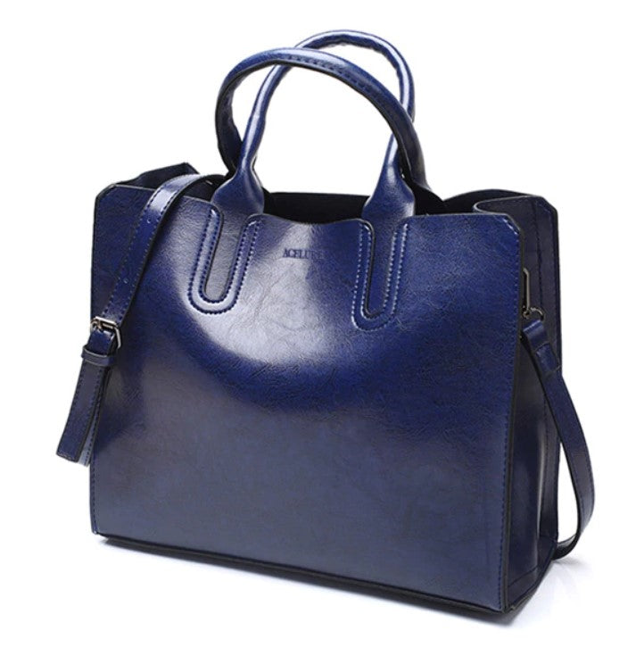 Oil Leather Tote Shoulder Bag