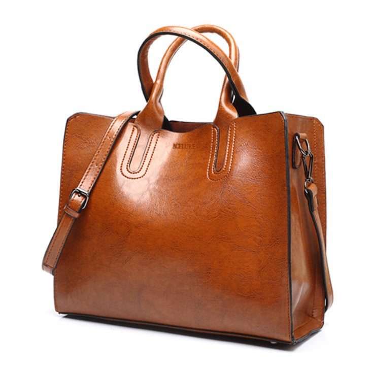 Oil Leather Tote Shoulder Bag
