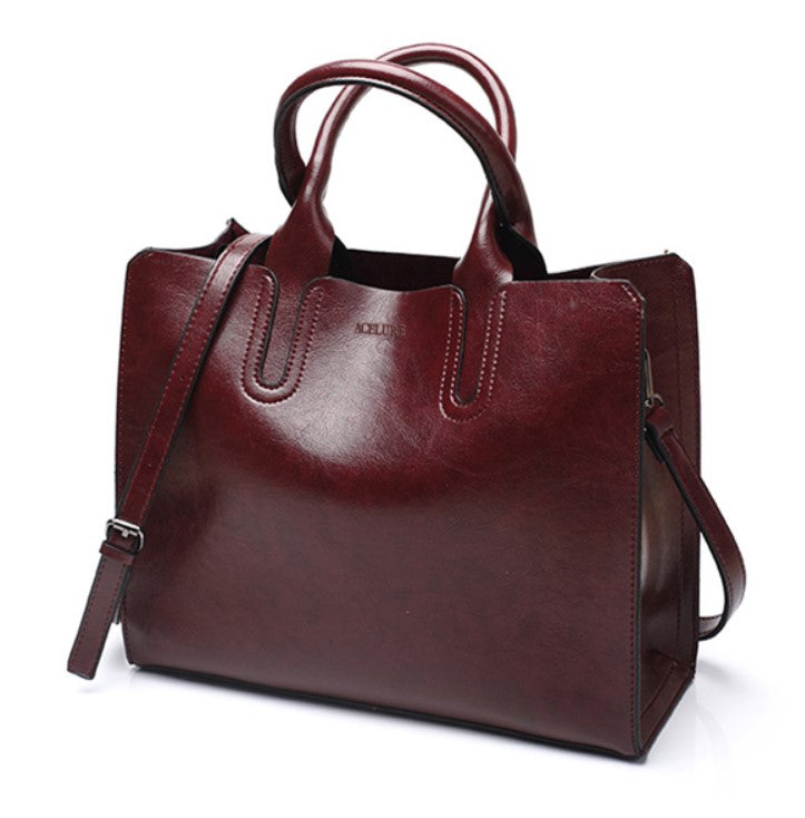 Oil Leather Tote Shoulder Bag