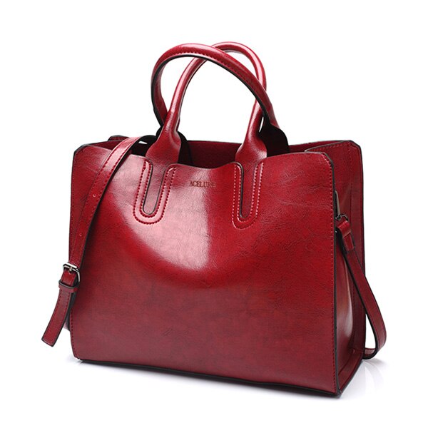 Oil Leather Tote Shoulder Bag