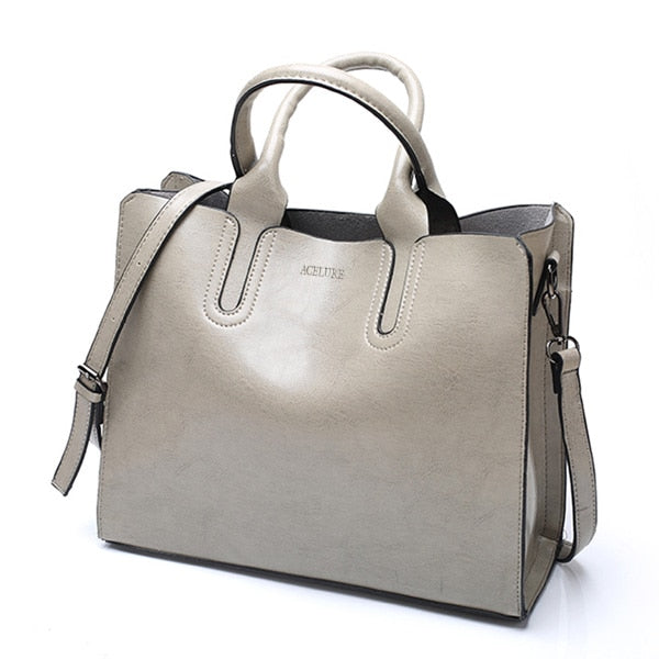 Oil Leather Tote Shoulder Bag