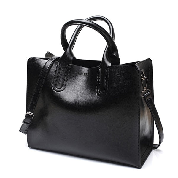 Oil Leather Tote Shoulder Bag
