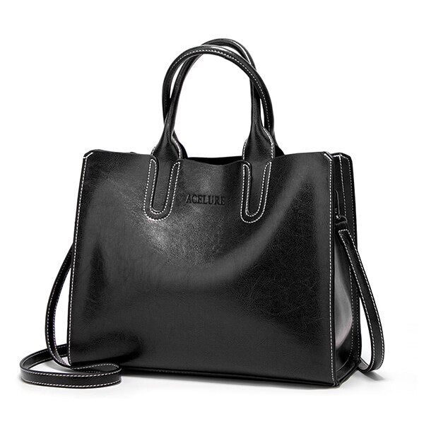 Oil Leather Tote Shoulder Bag