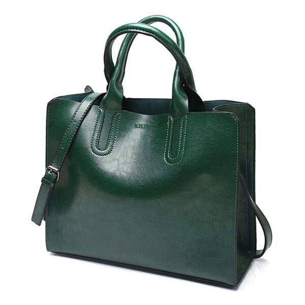 Oil Leather Tote Shoulder Bag