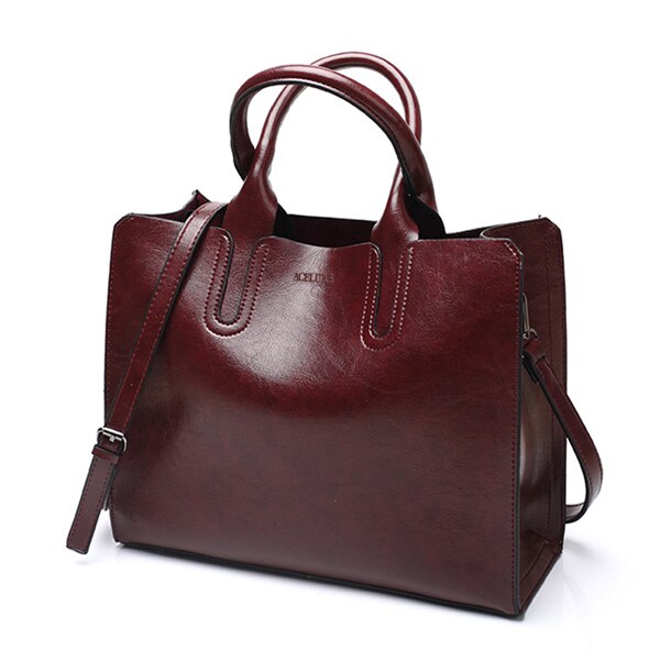 Oil Leather Tote Shoulder Bag