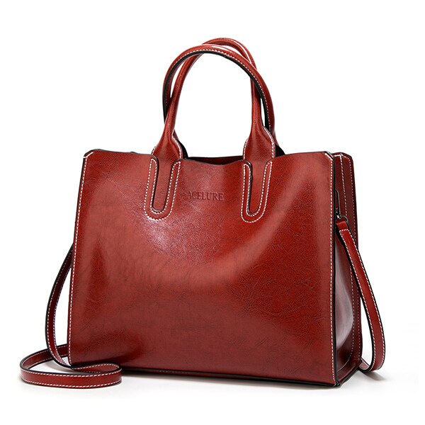Oil Leather Tote Shoulder Bag