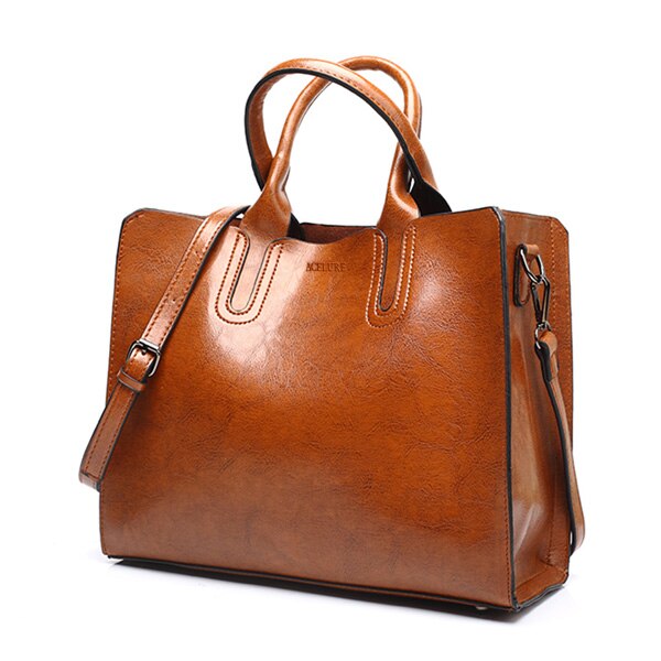 Oil Leather Tote Shoulder Bag