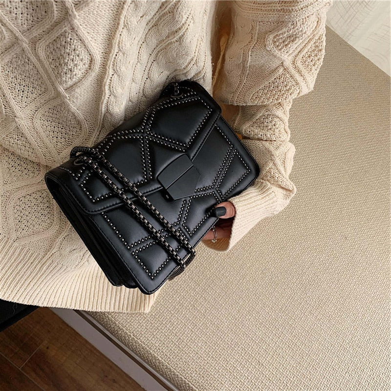 Rivet Chain PU Leather Crossbody Bag