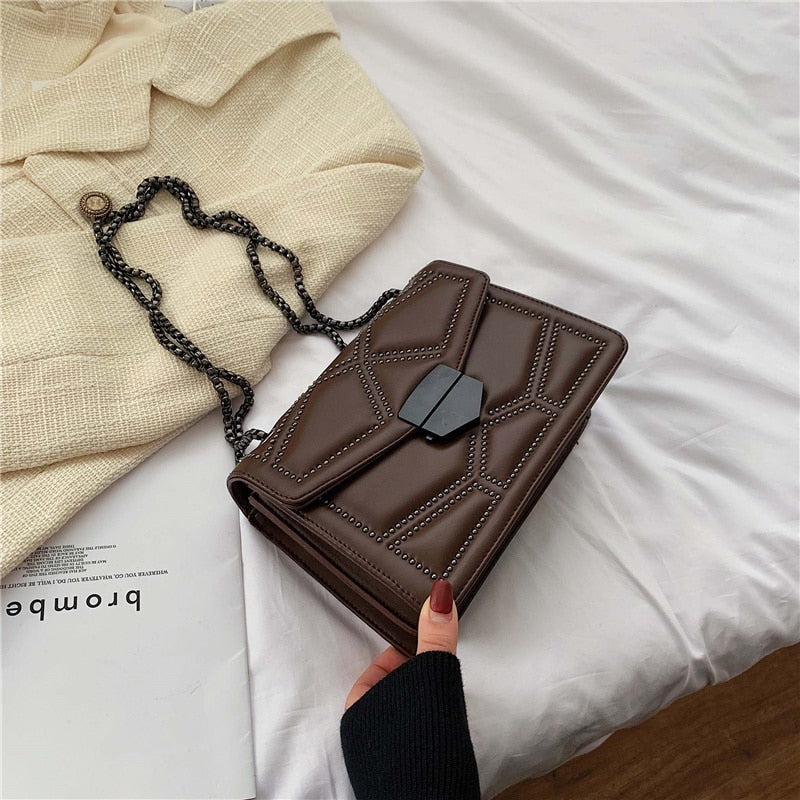 Rivet Chain PU Leather Crossbody Bag